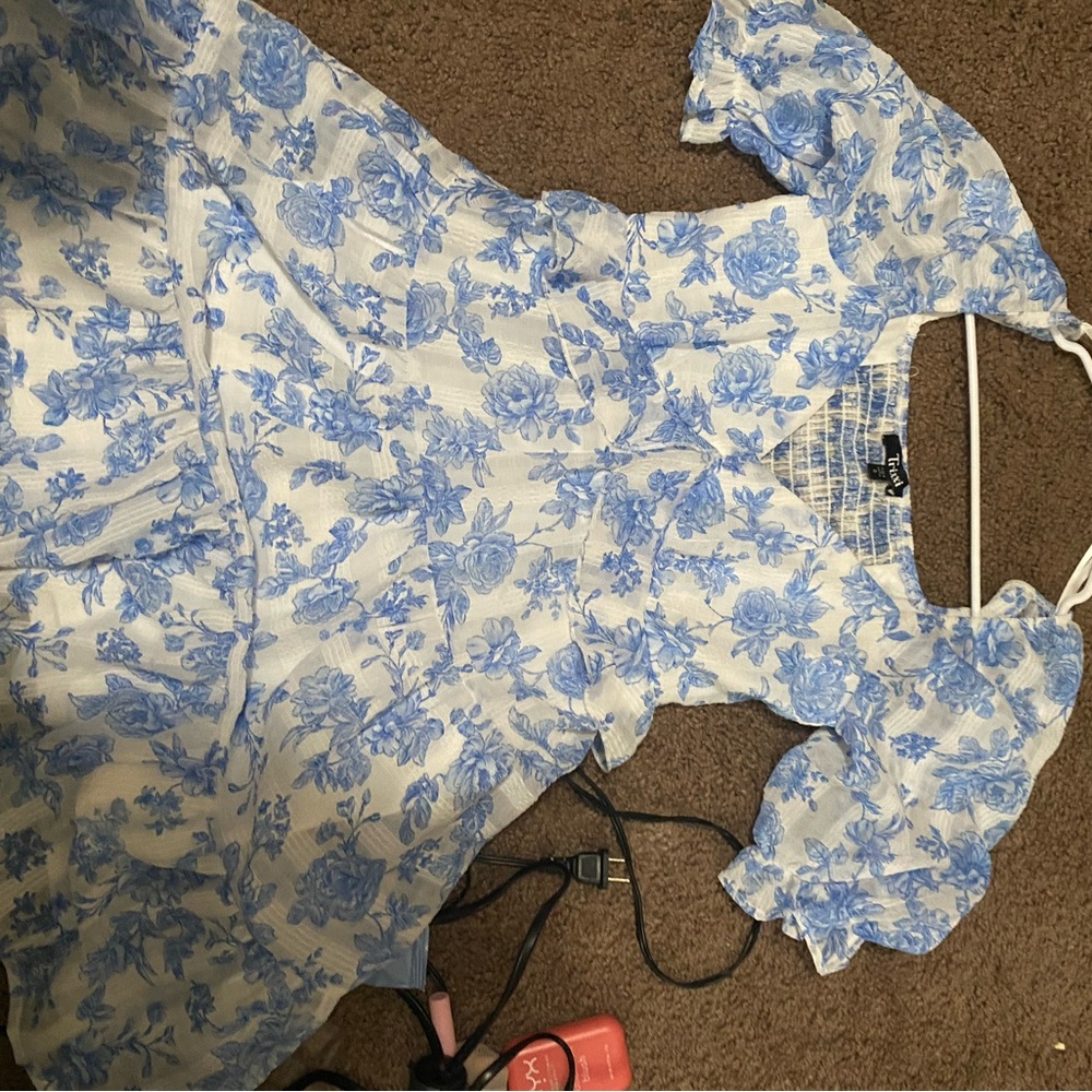 Trixxi White and Blue Textured Dress